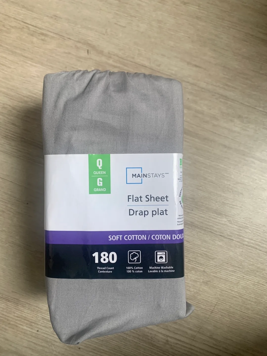 Mainstays Queen Flat Sheet - Grey, New thumbnail