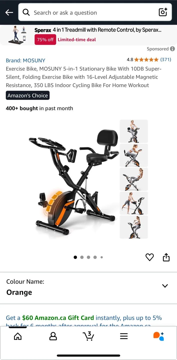 Exercise Bike 5-in-1 Stationary Bike With 10DB Super foldable thumbnail