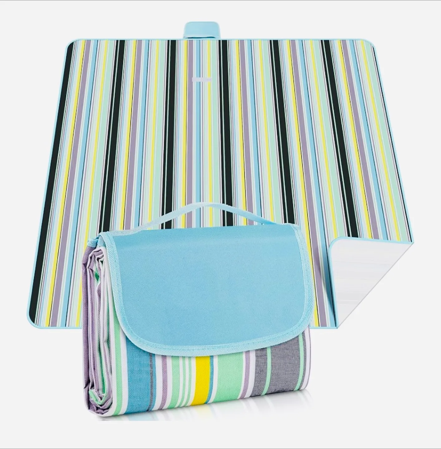 Striped Picnic Blanket with Blue Carrying Case thumbnail
