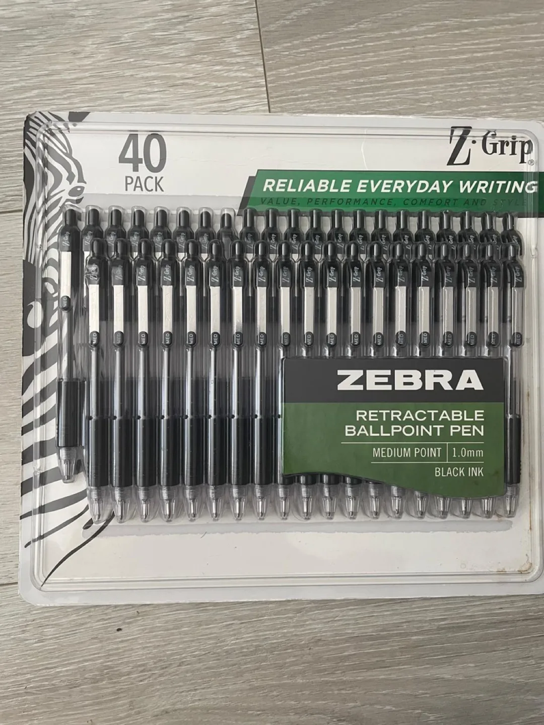 40 Pack Zebra Z-Grip Retractable Pens, Black 1.0mm thumbnail