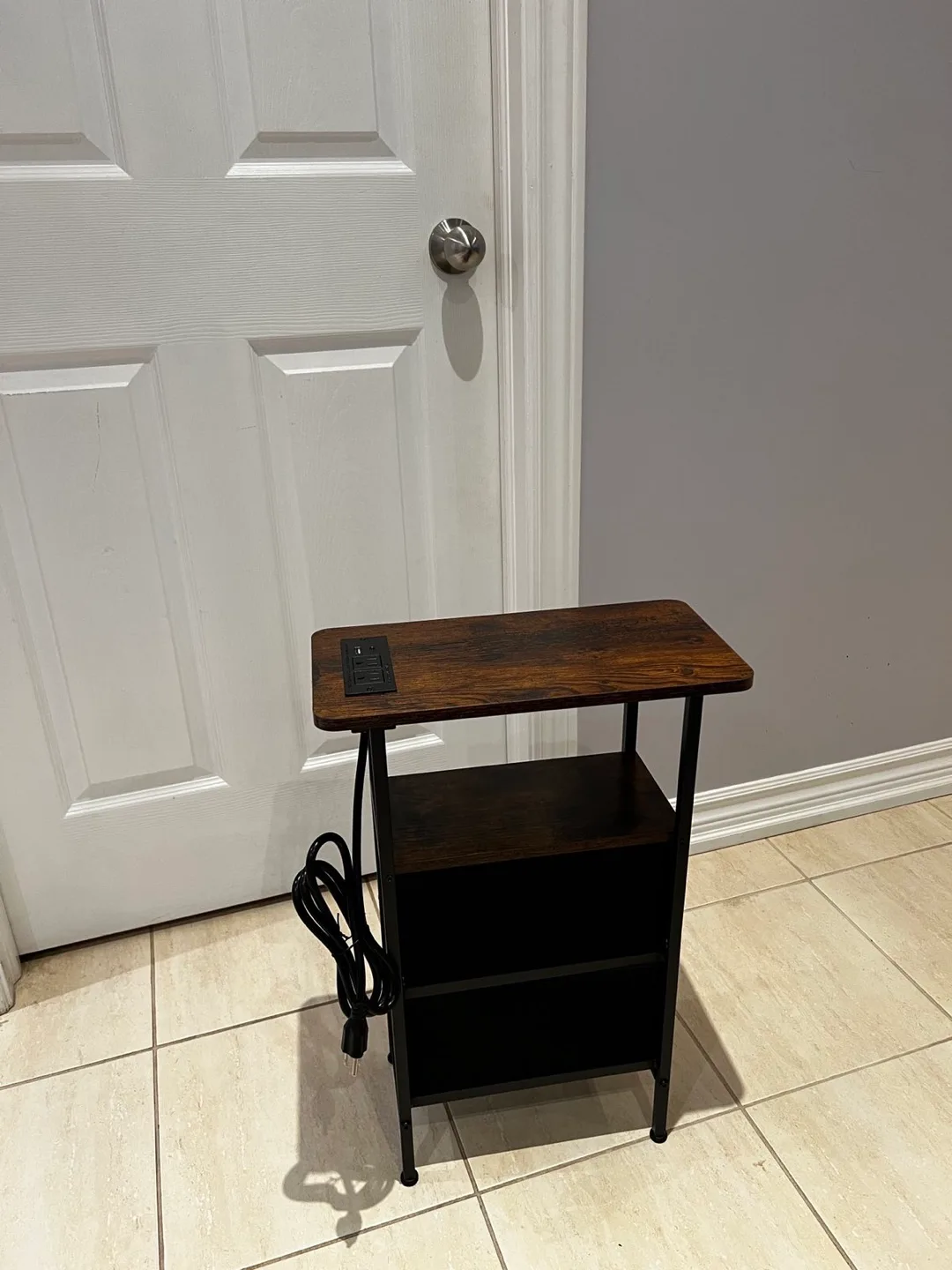 Brown Wood End Table with USB Ports & Outlets thumbnail