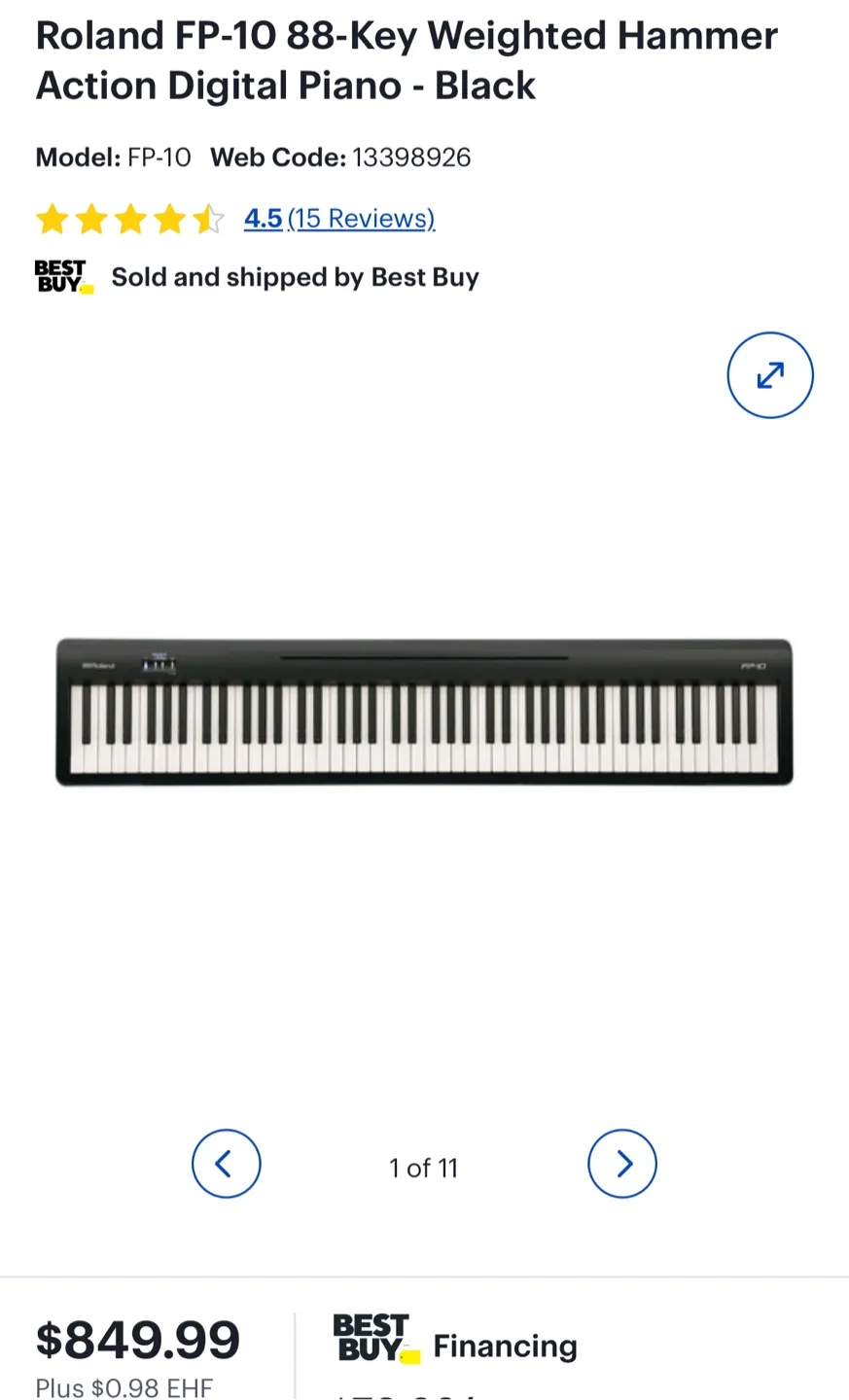 Roland FP-10 88-Key Digital Piano - Black thumbnail