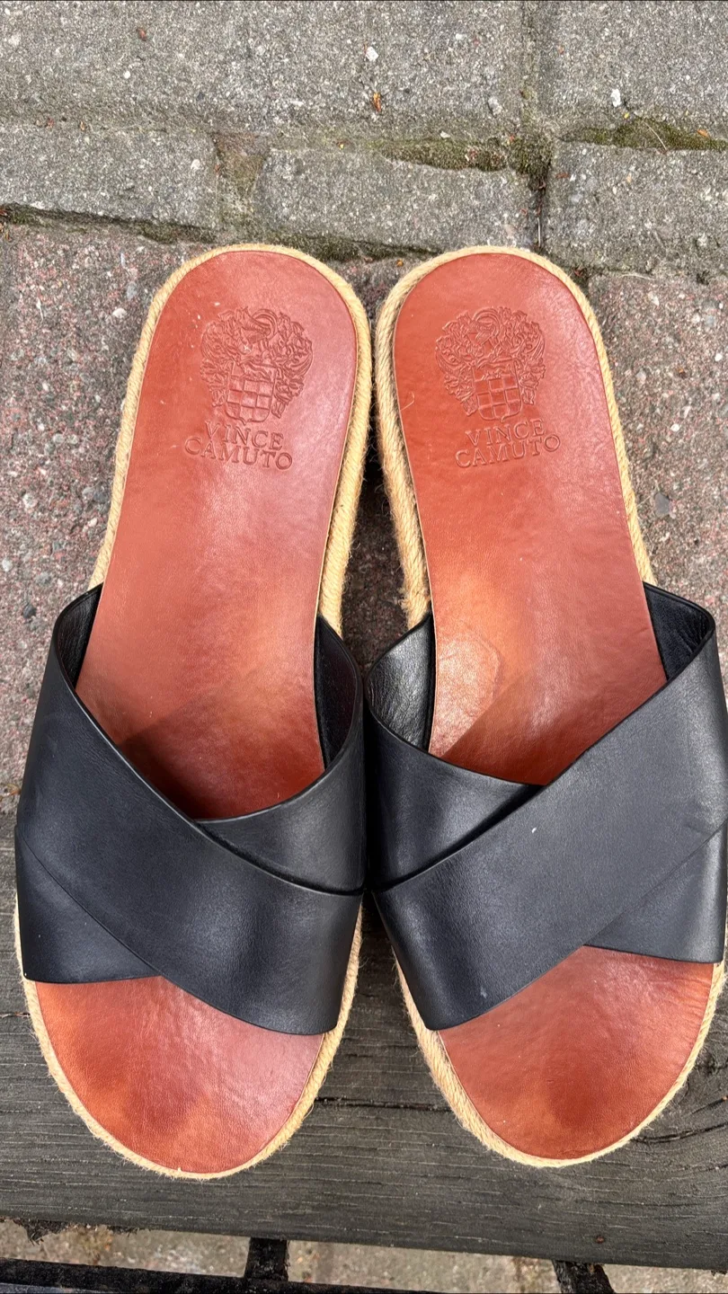 Vince Camuto Black Leather Espadrille Sandals thumbnail