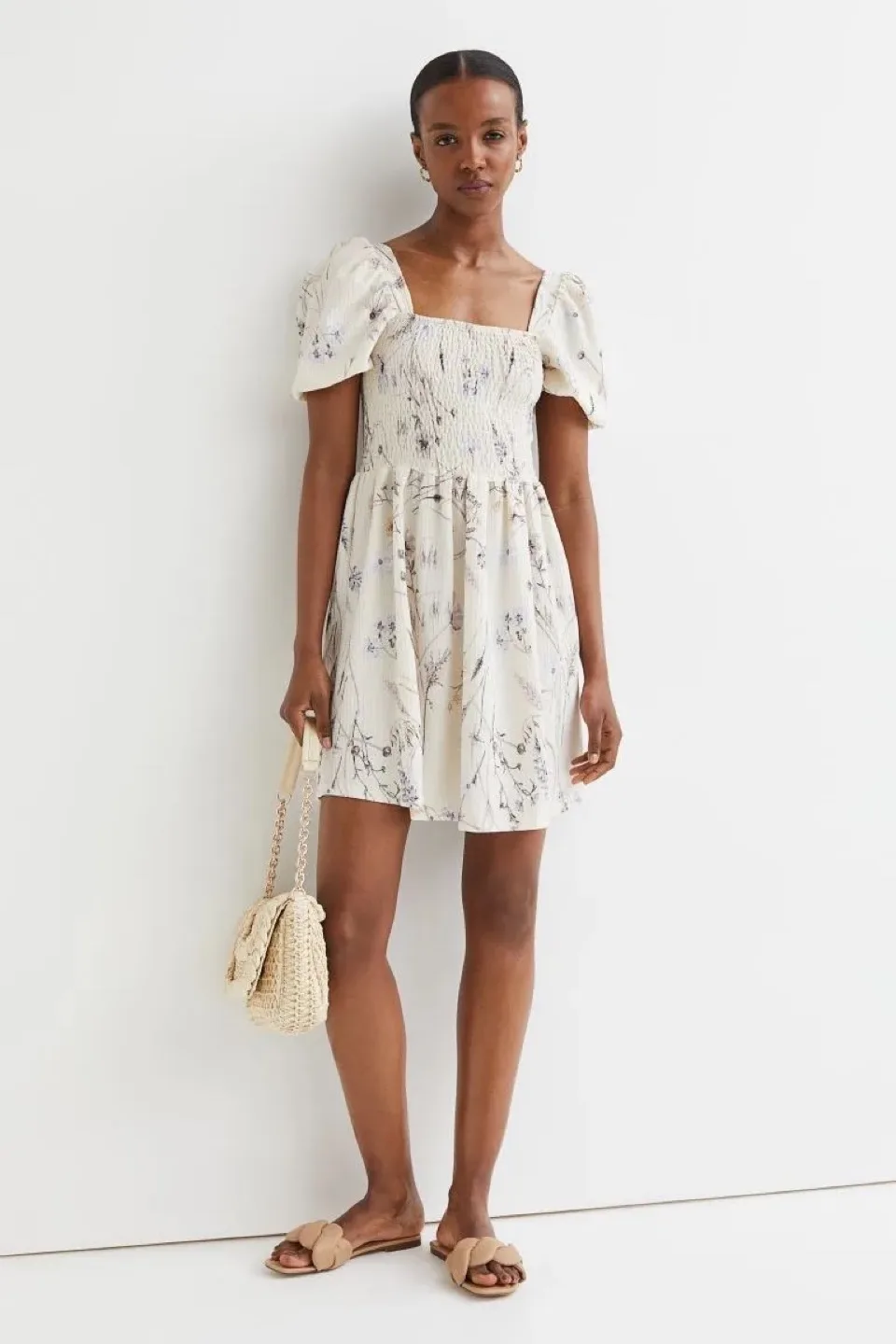 H&M Floral Puff Sleeve Dress - Size S thumbnail
