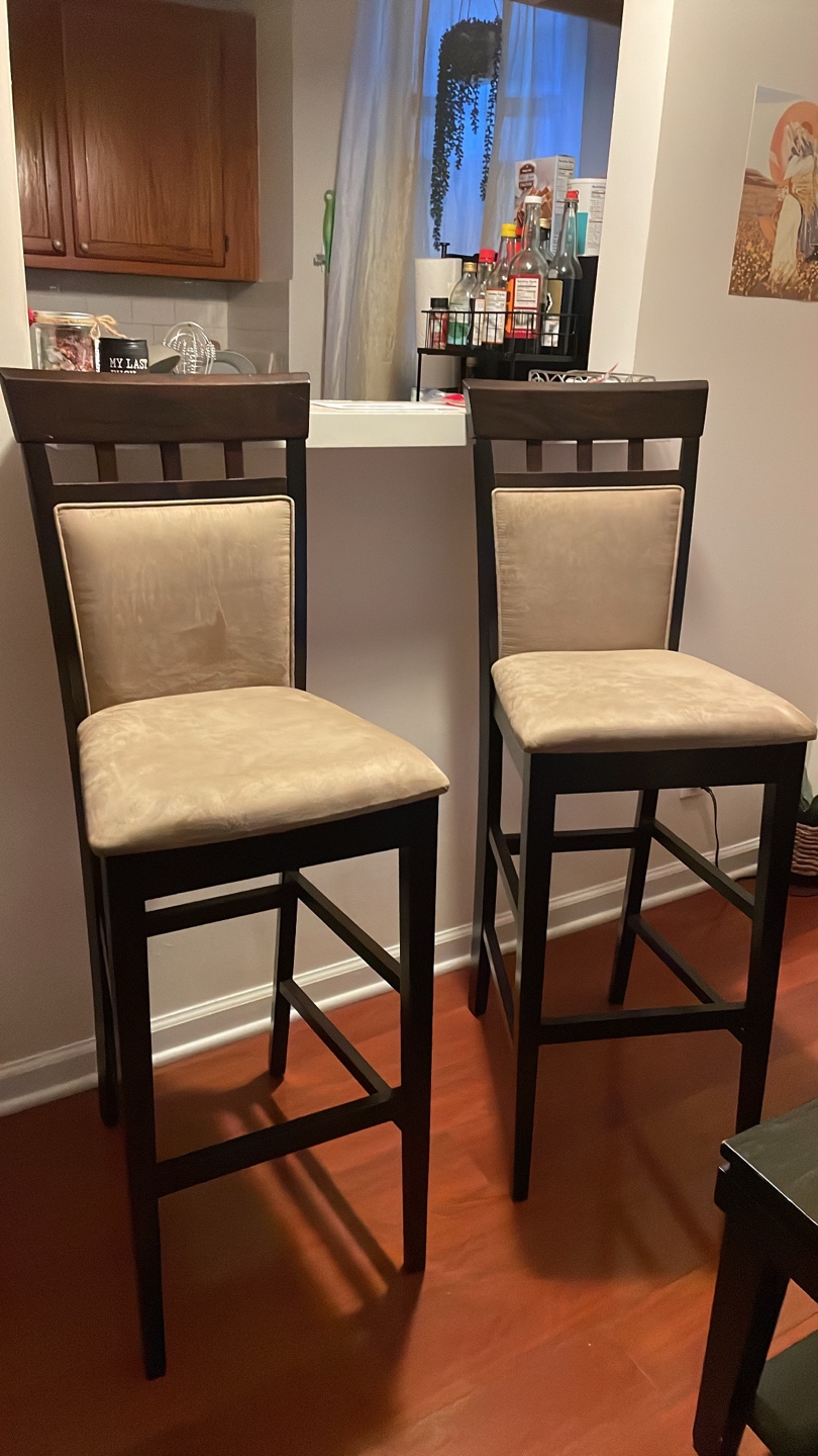 Set of 2 Dark Wood Bar Stools