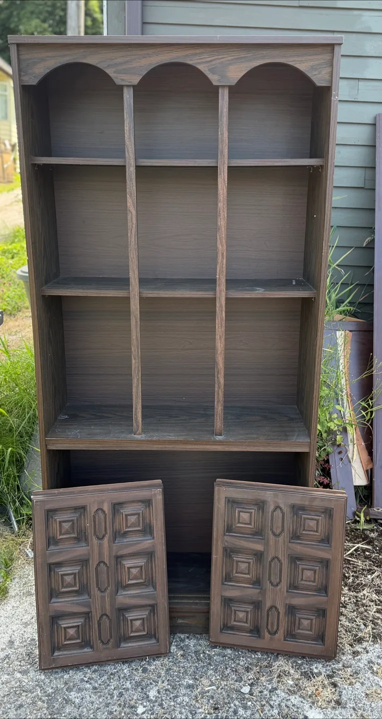 Brown Wooden Bookcase with Doors thumbnail