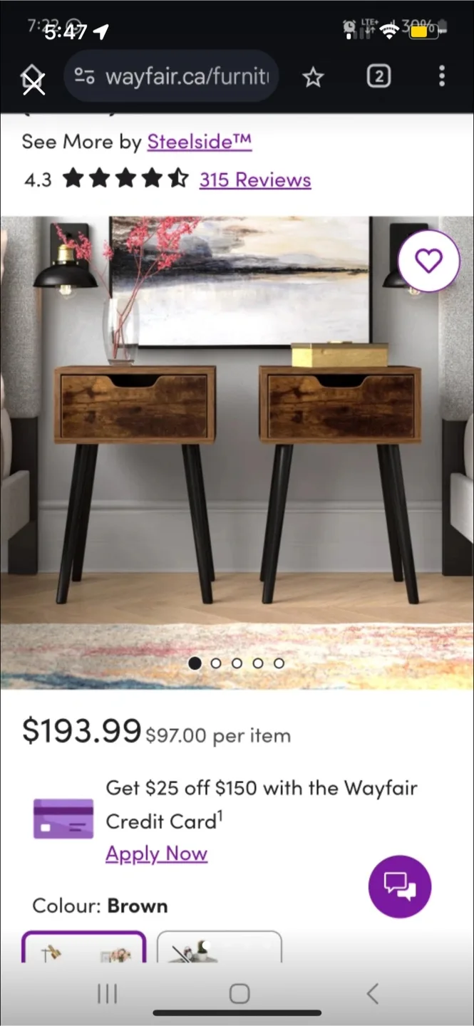 SteelSide Brown Nightstands pair thumbnail