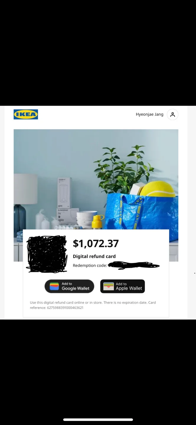 IKEA $1072.37 Digital Refund Card thumbnail