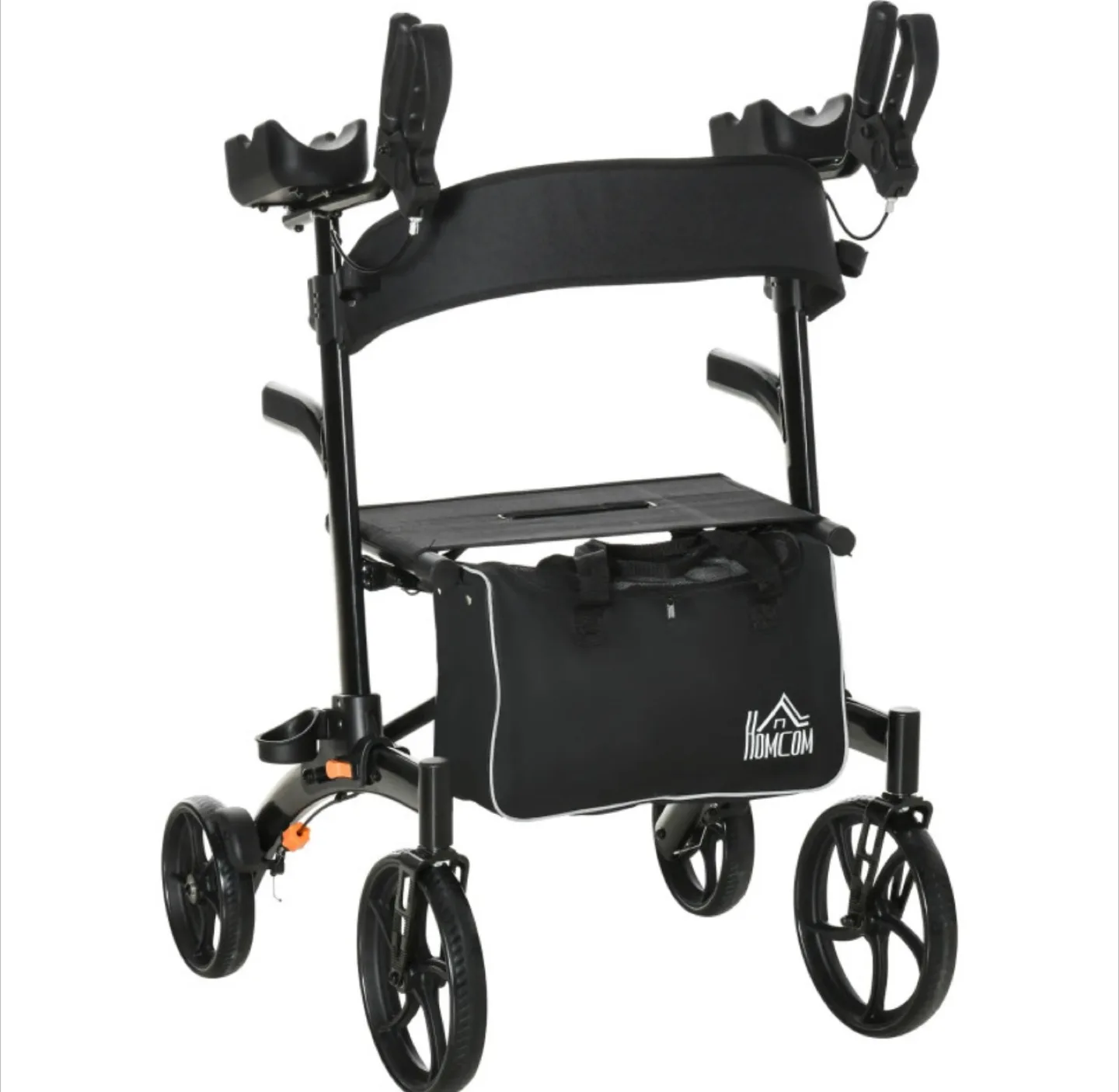 FOLDING ALUMINUM UPRIGHT WALKER 10" WHEELS SEAT BACKREST thumbnail