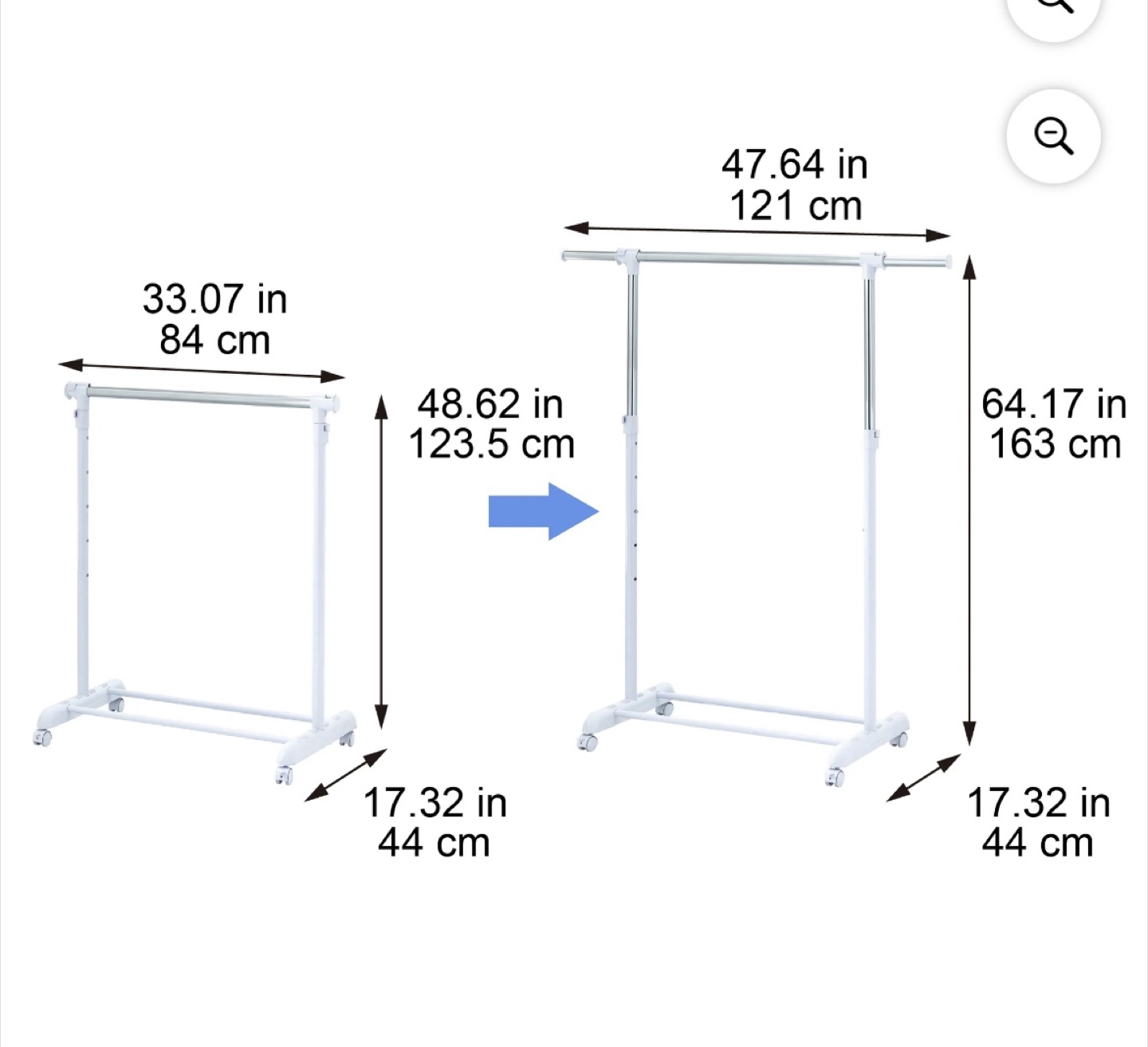 Adjustable Rolling Clothes/Coat Rack - White - photo 4