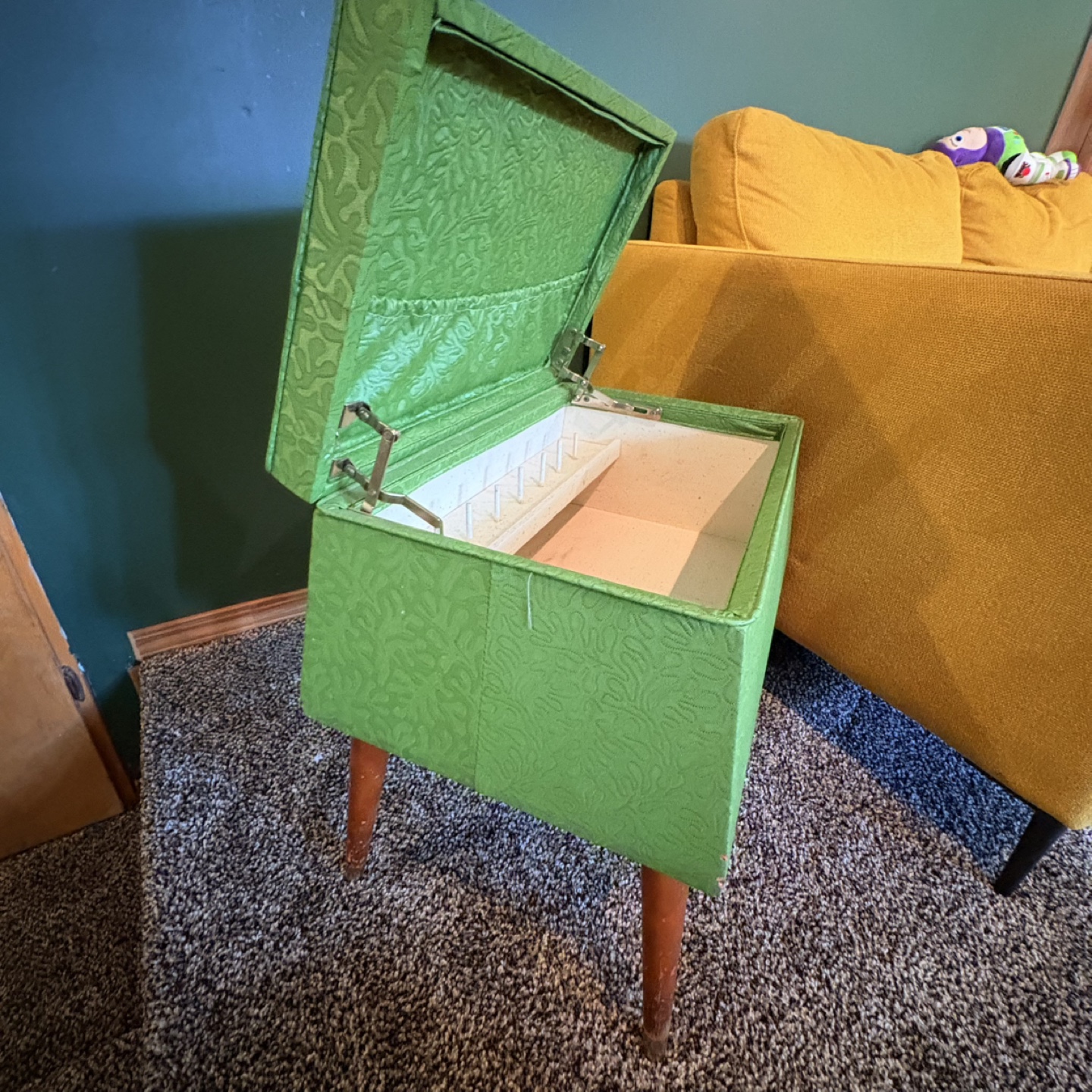 Vintage Green Upholstered Sewing Box