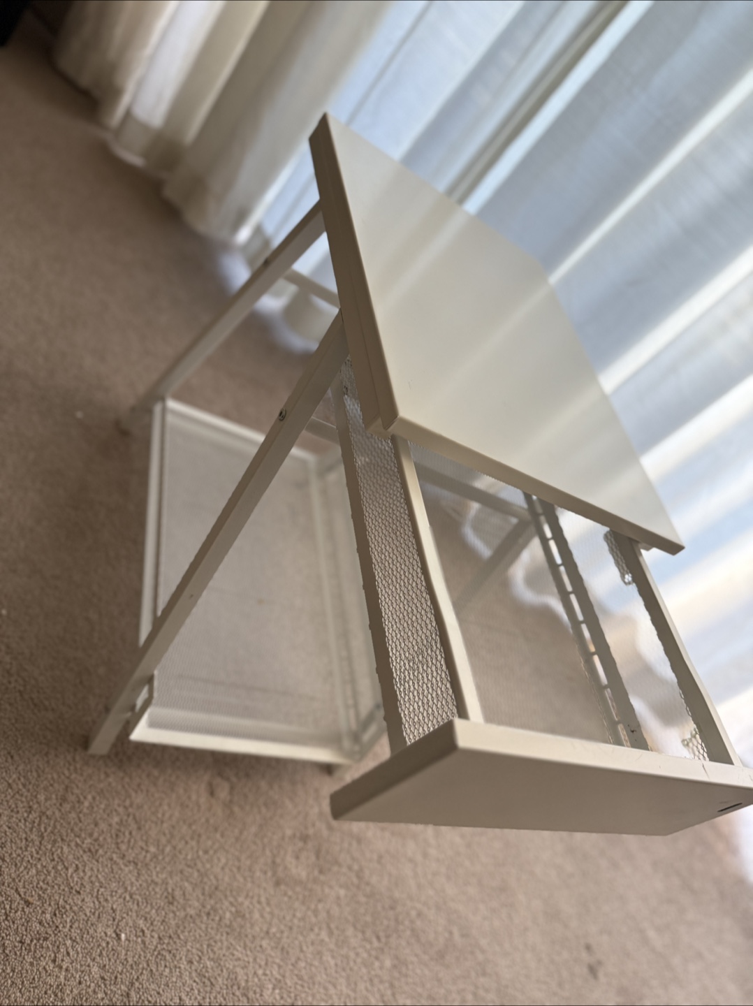 White Metal Side Table with Drawer