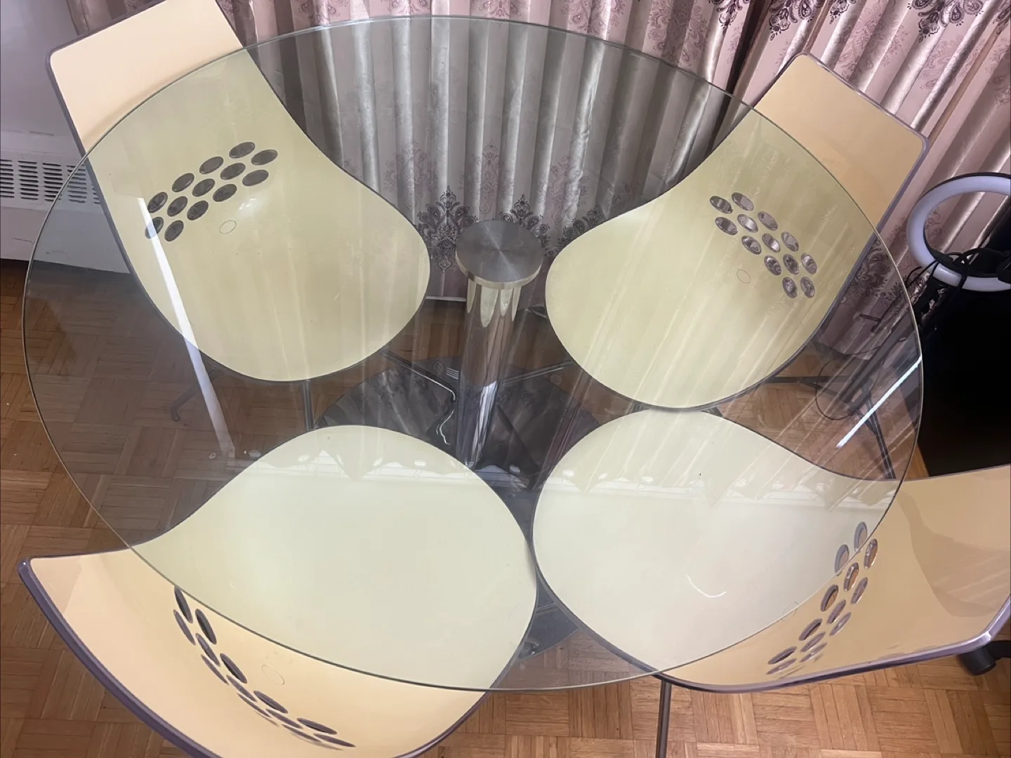 Glass Top Round Dining Table with 4 Chairs thumbnail