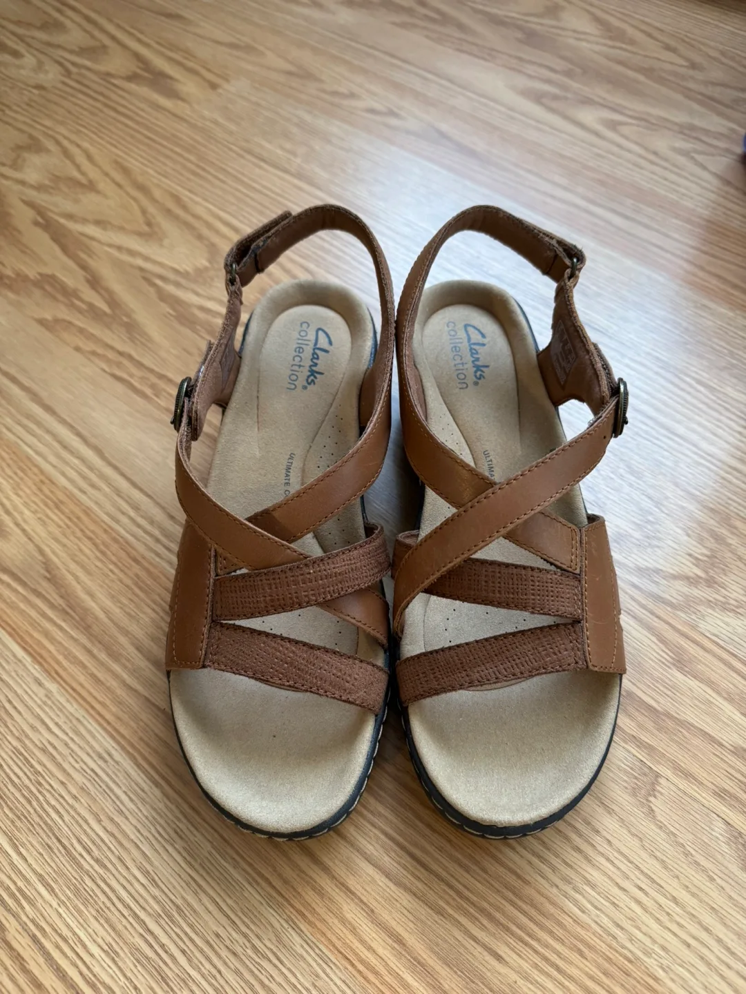 Women’s Clarks Brown Leather Sandals with Wedge thumbnail