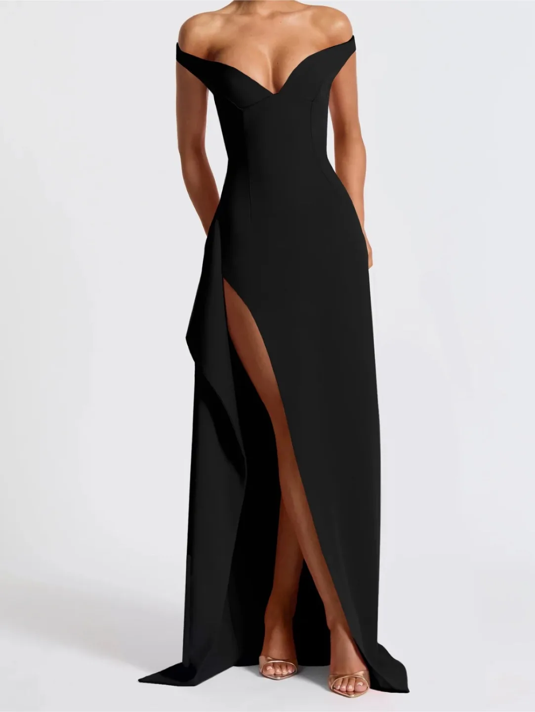 Black Off-the-Shoulder Slit Gown thumbnail