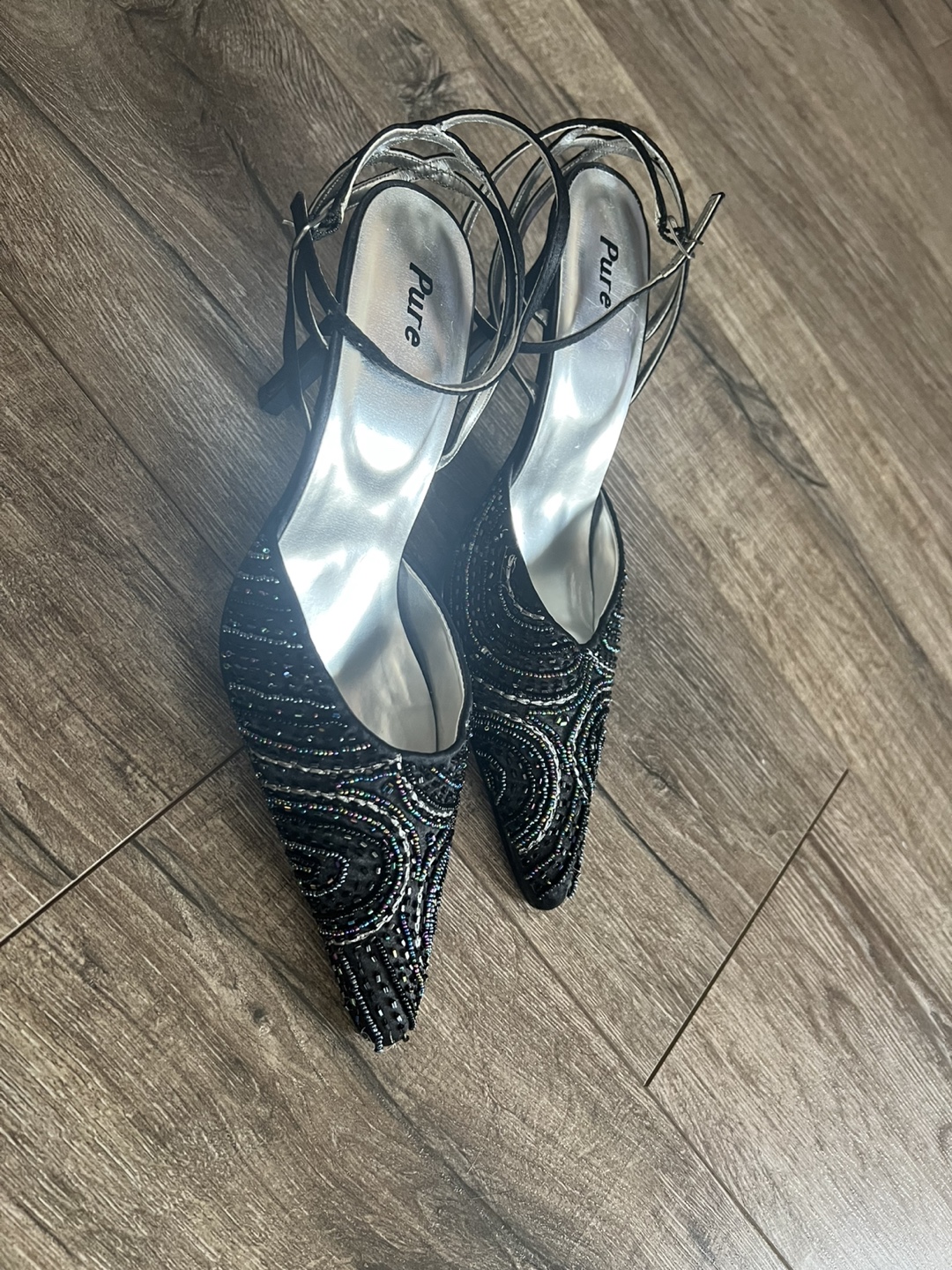 Pure Black Beaded Heels
