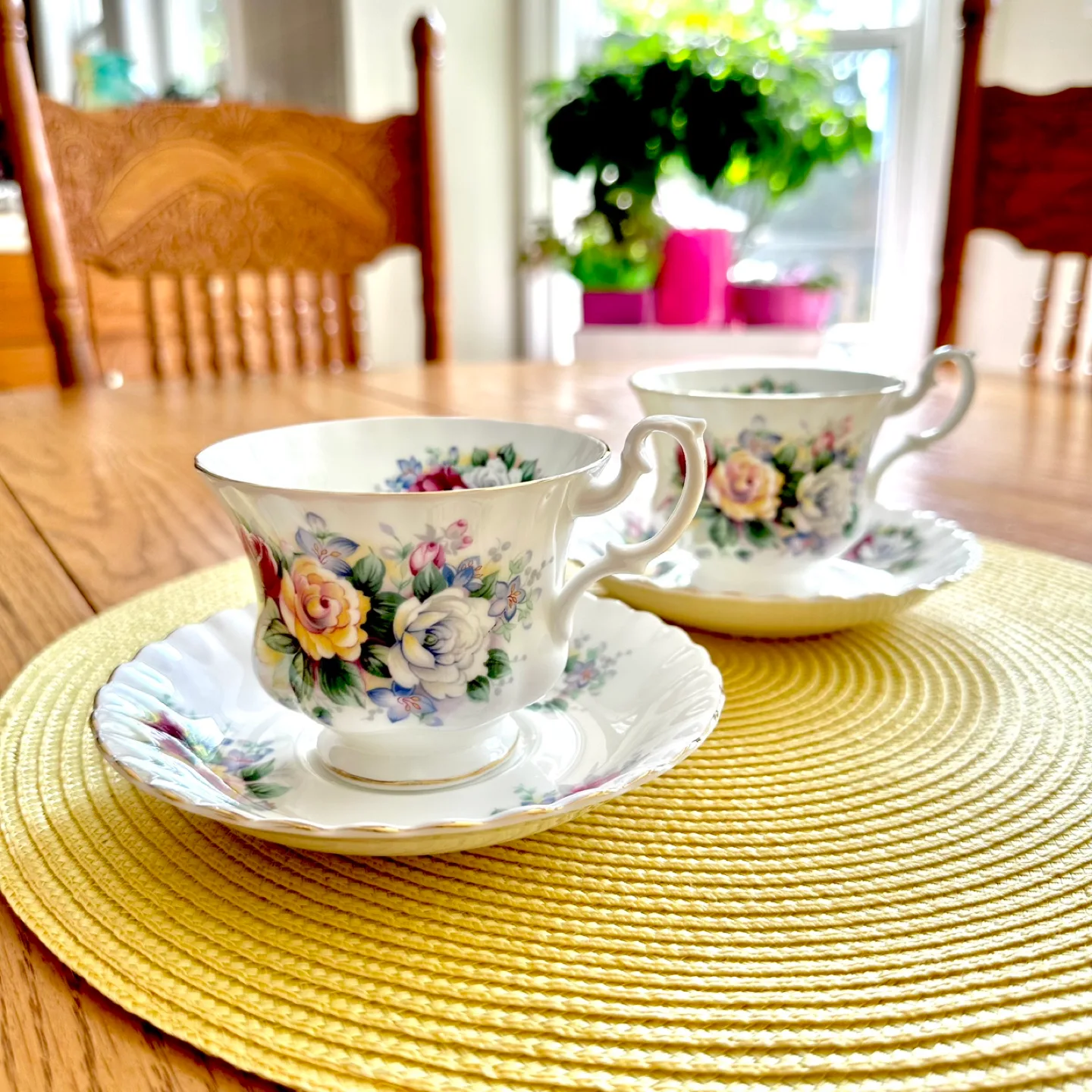 Pair of Royal Albert Summertime Series teacups thumbnail