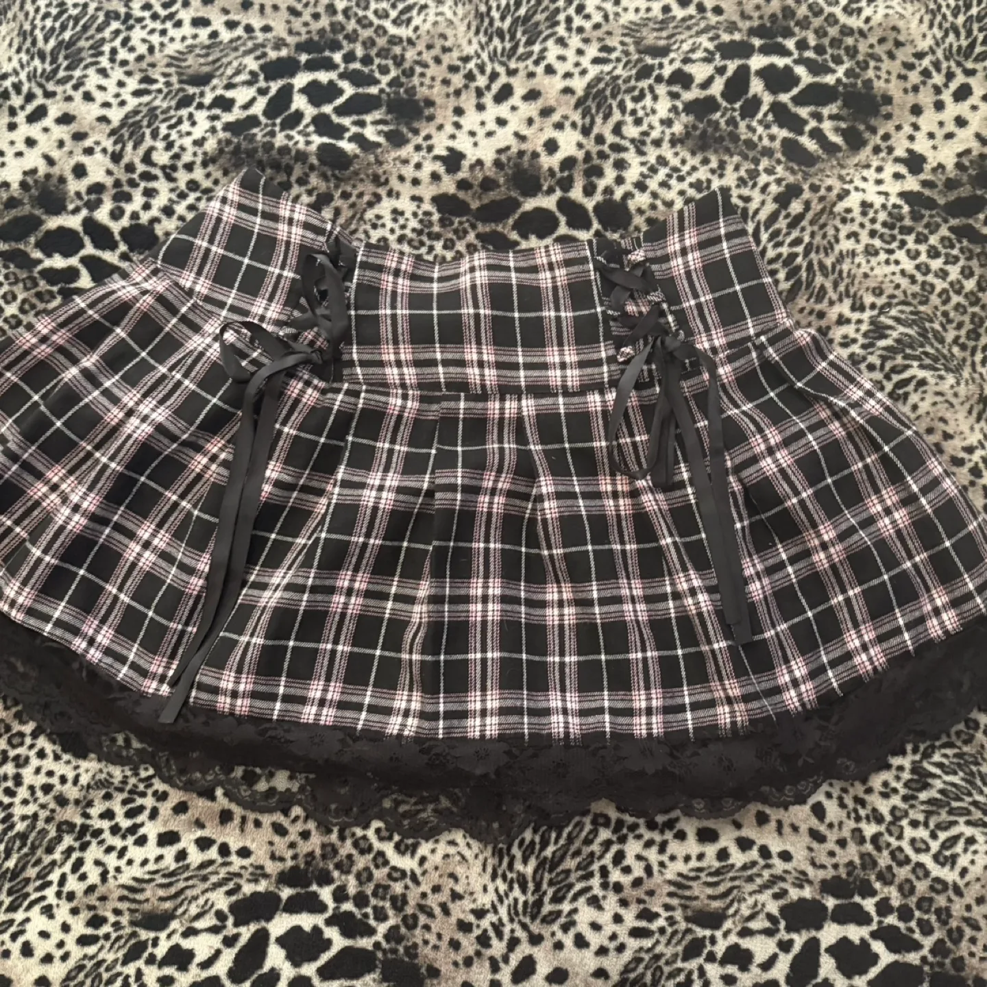 Plaid Lace Trim Mini Skirt - Size L thumbnail