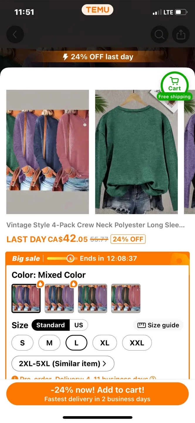 Vintage Style Crew Neck Long Sleeve 4-Pack thumbnail