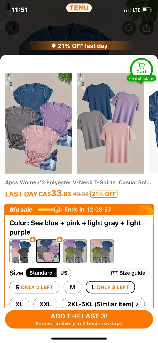 3pcs Women's V-Neck T-Shirts (L) thumbnail