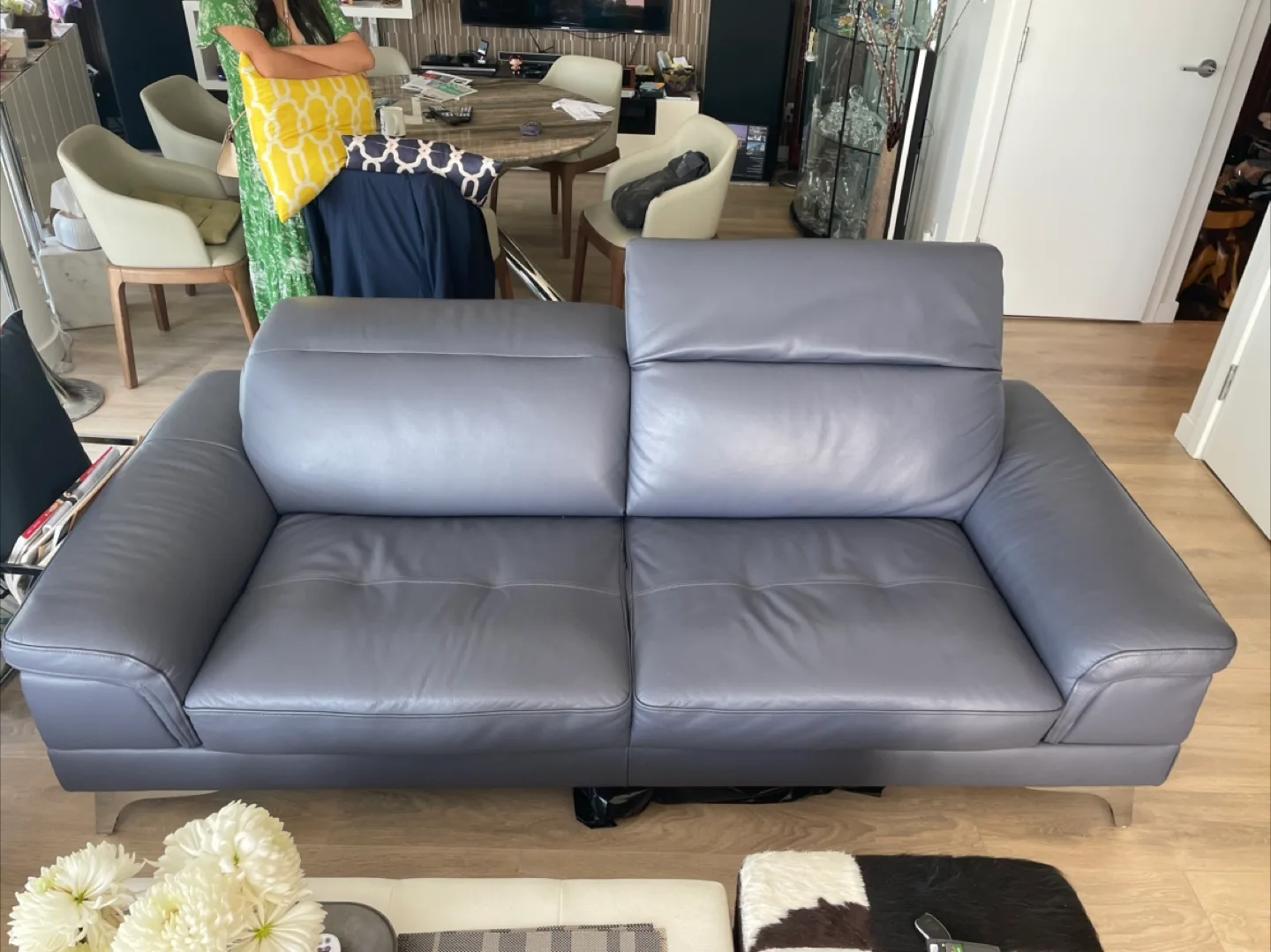 2 Leather Loveseat - Greyish blue thumbnail