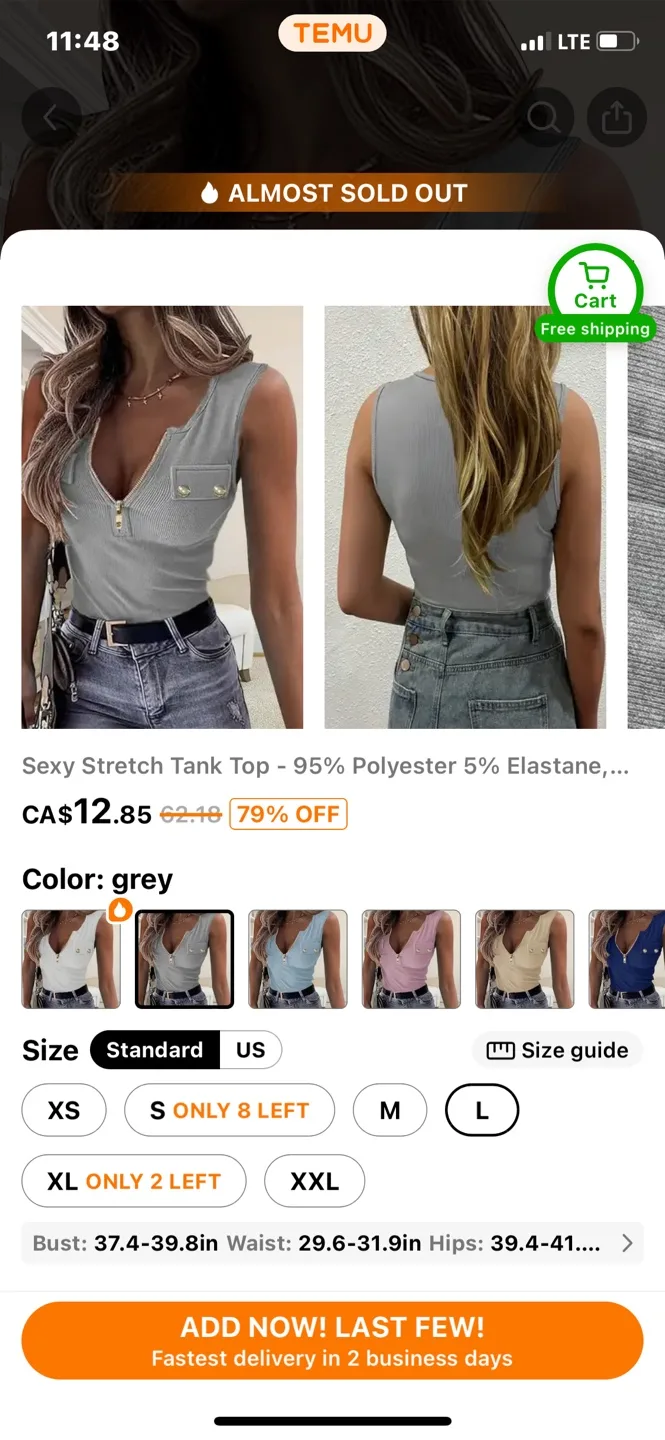 Grey Sexy Stretch Tank Top - Size M thumbnail