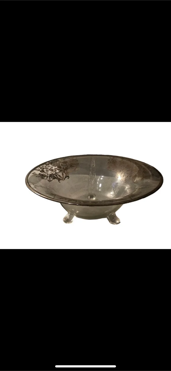 Vintage Footed Glass Bowl with Floral Design thumbnail