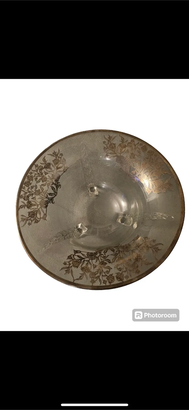 Vintage Footed Glass Bowl with Floral Design image indicator(2)