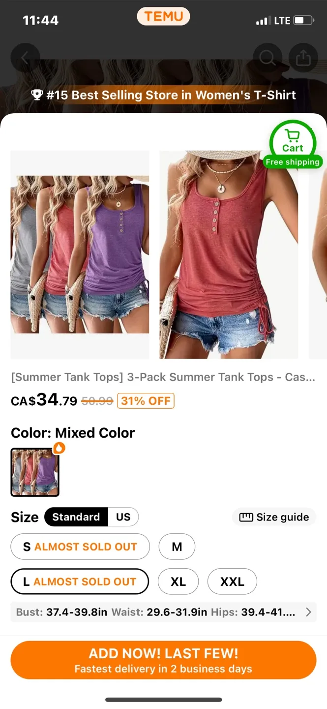 3-Pack Summer Tank Tops - Mixed Colour, Size L thumbnail