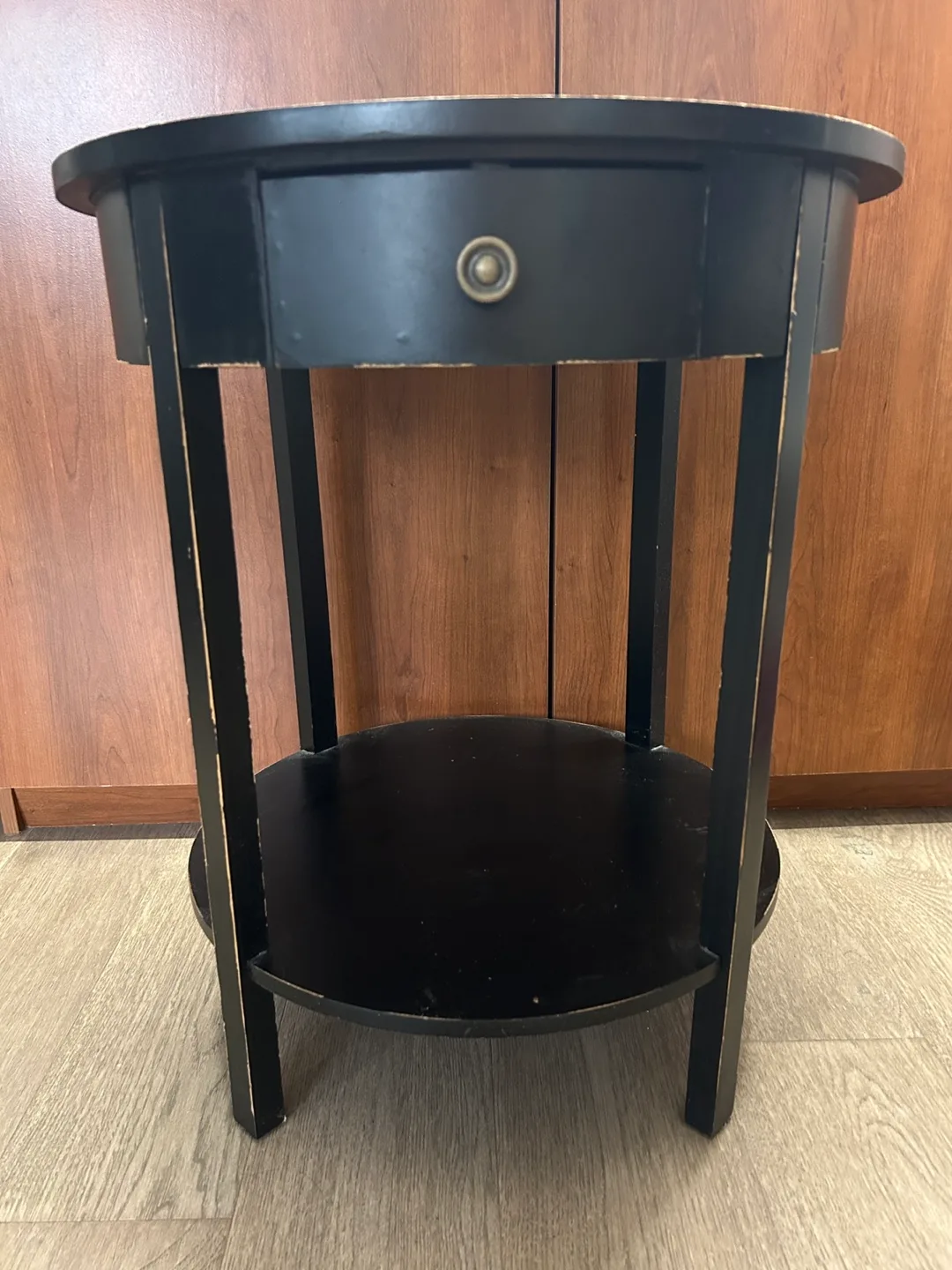 Black Round Side Table with Drawer thumbnail