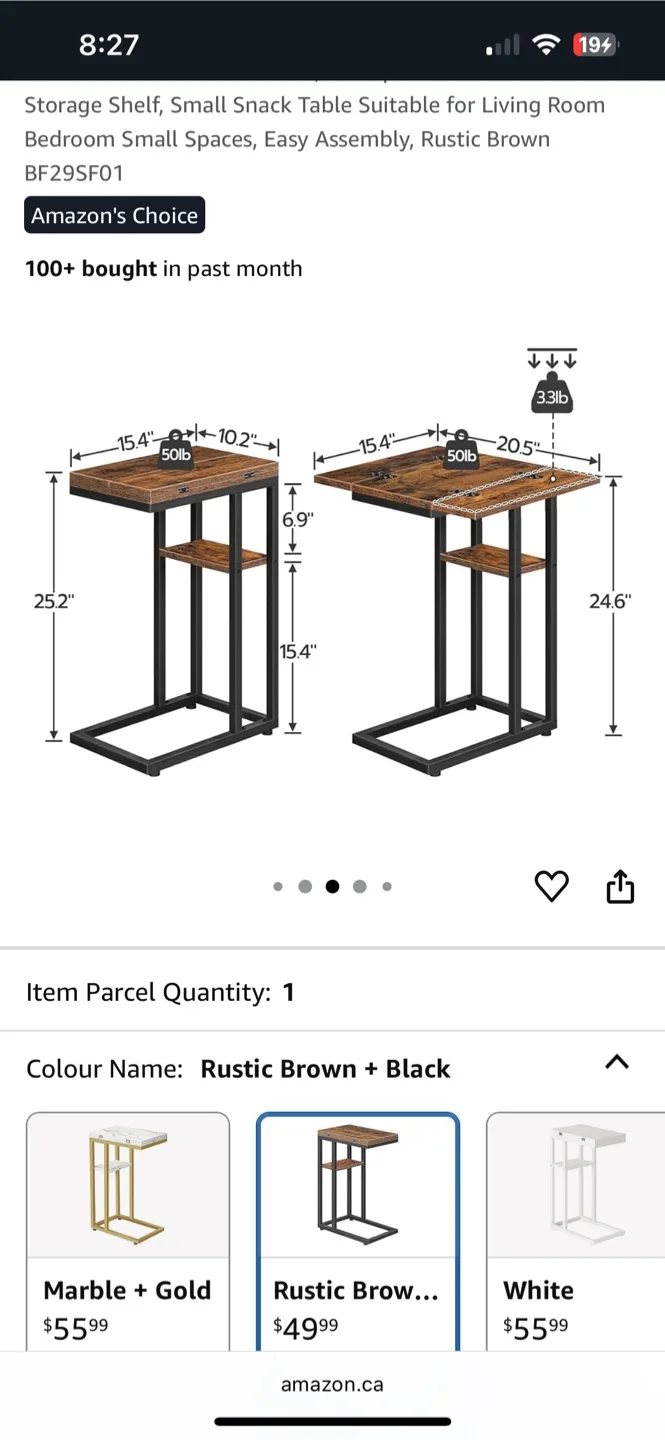 Hoobro BF29SF01 Rustic Brown Snack Table - NEW! image indicator(2)