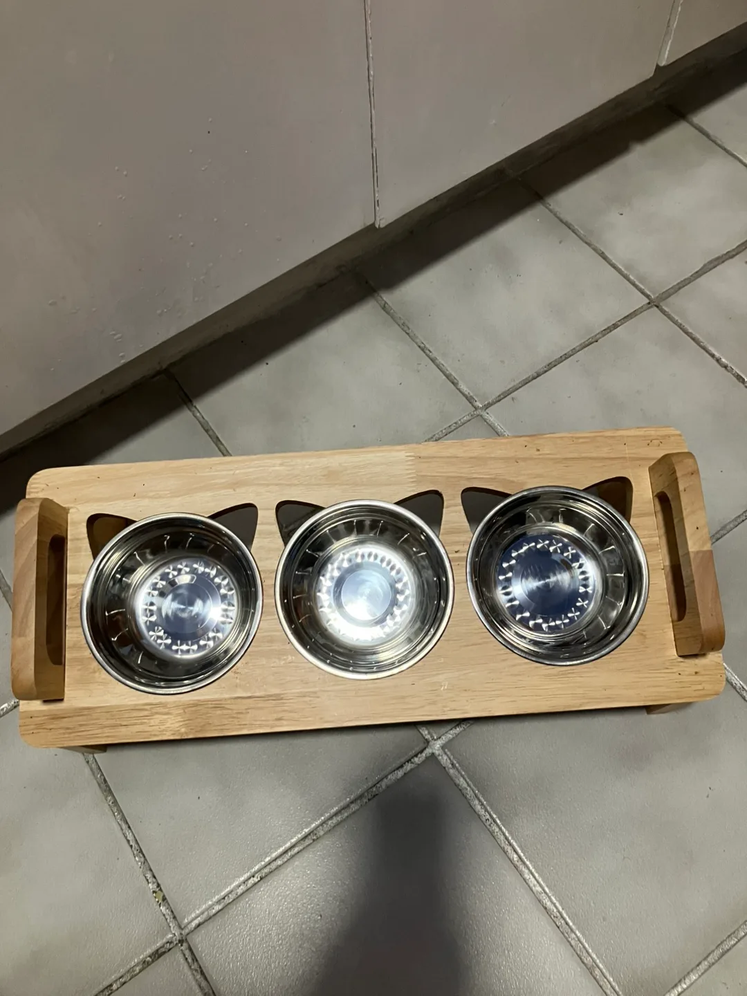 Wooden Triple small pet Bowl Stand thumbnail