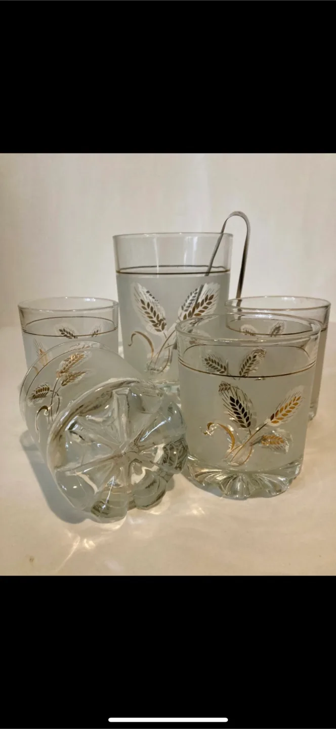 Vintage Frosted Wheat Glass Set image indicator(4)