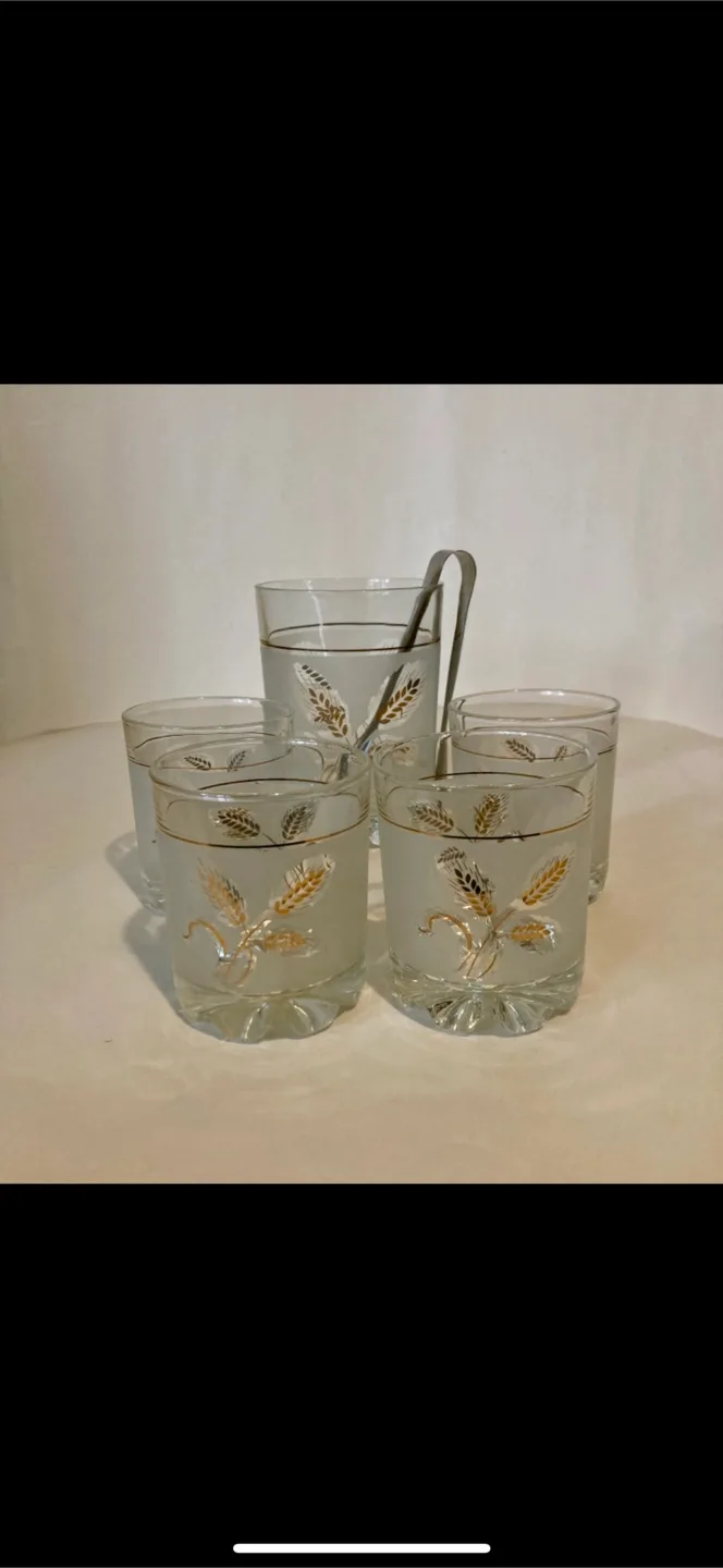 Vintage Frosted Wheat Glass Set image indicator(2)