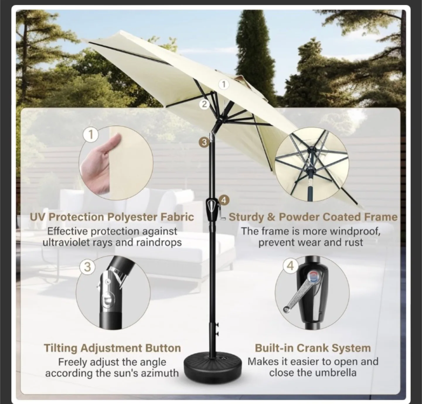 7.5ft Outdoor Patio Umbrella - Beige image indicator(4)