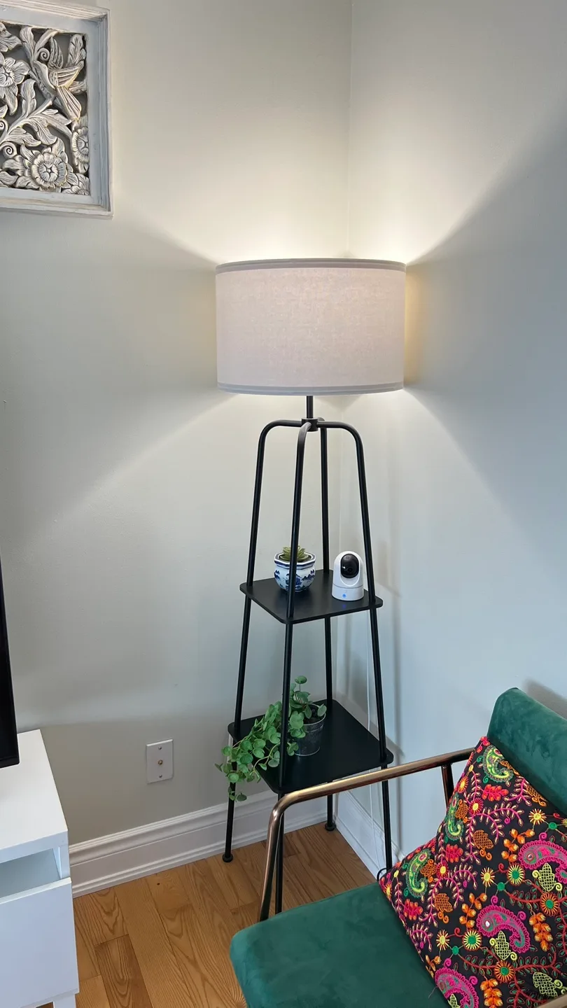 Black Floor Lamp with Shelves thumbnail