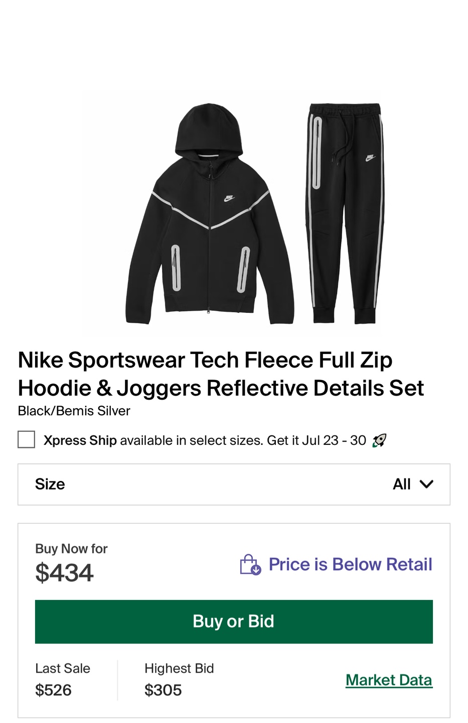Black reflective Nike Tech Fleece  Set size small - photo 3