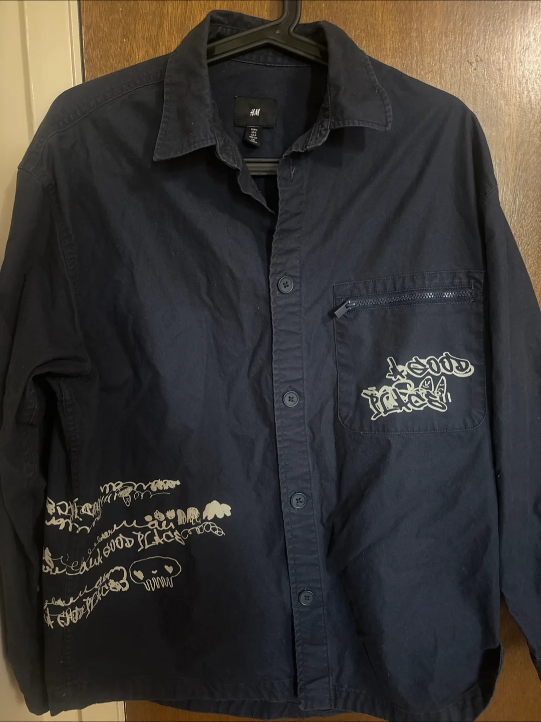 H&M Navy Blue Graphic Shirt thumbnail