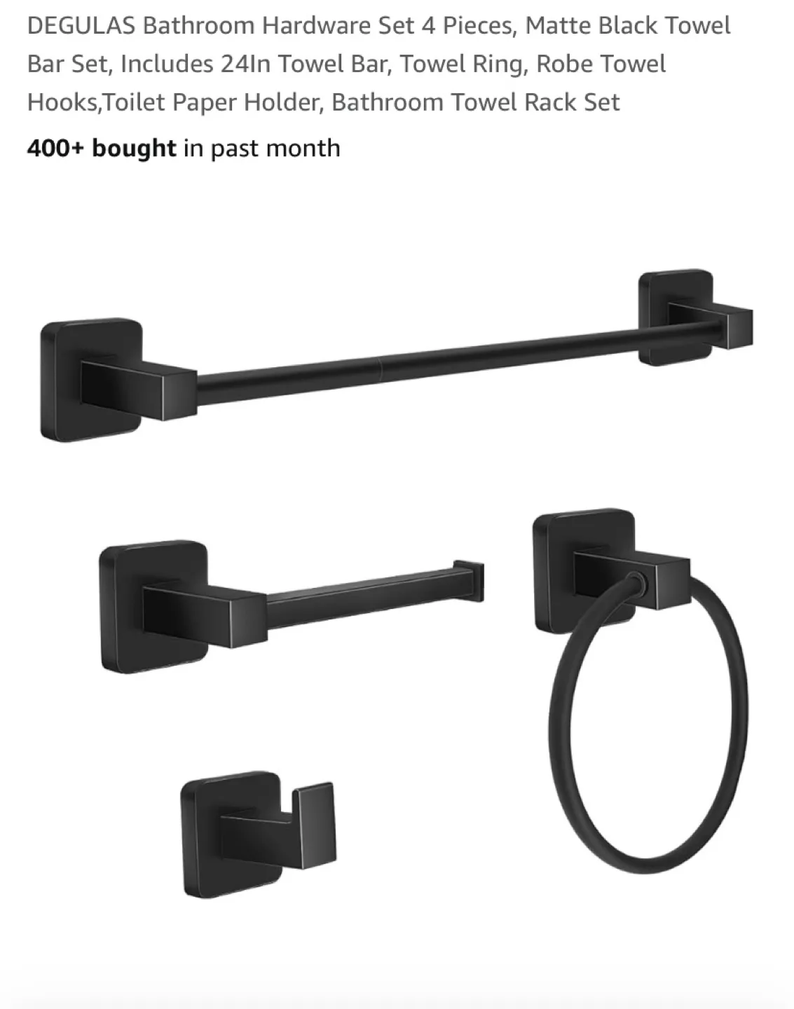 New Bathroom Hardware Set 4 Pieces, Matte Black thumbnail
