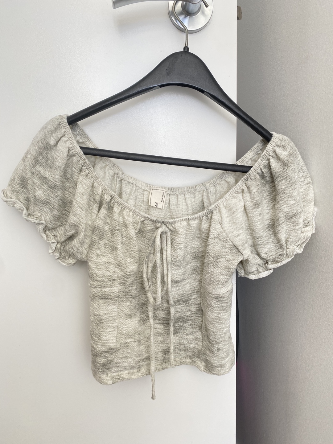 Women Blouse Off Shoulder Ruffle Short-Sleeve Crop Top Beige