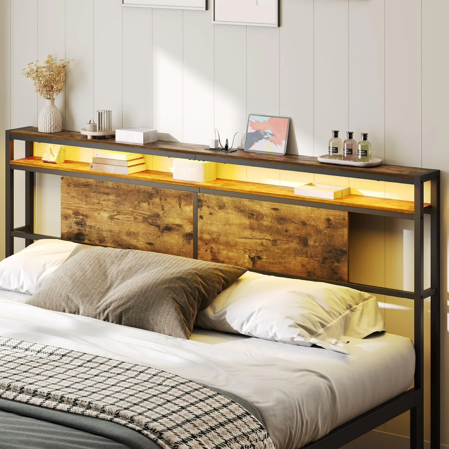 New YATINEY King Size Headboard with LED Light and 2 Outlets thumbnail
