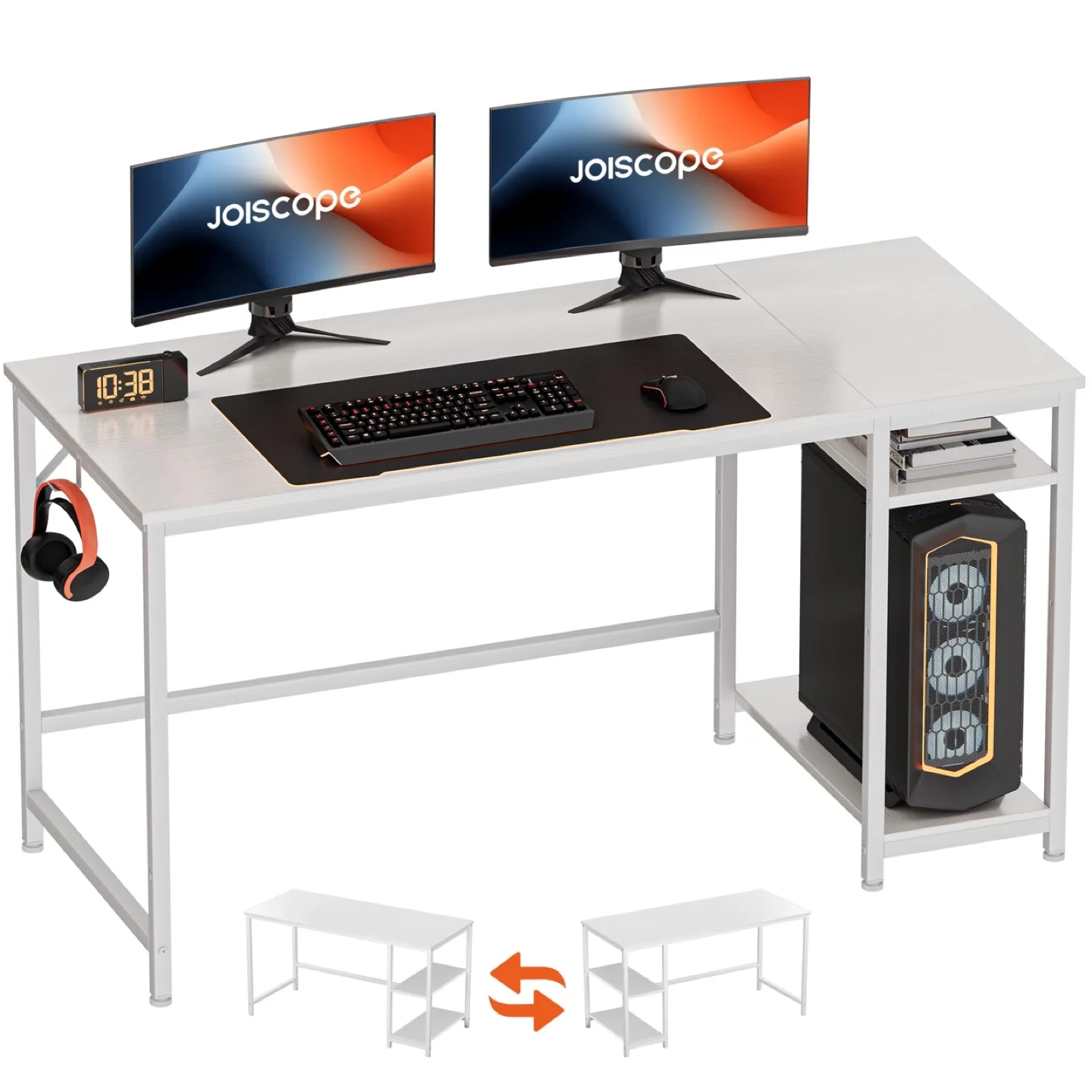 Home Office Desk with Double Reversible Side Shelves(Black) thumbnail