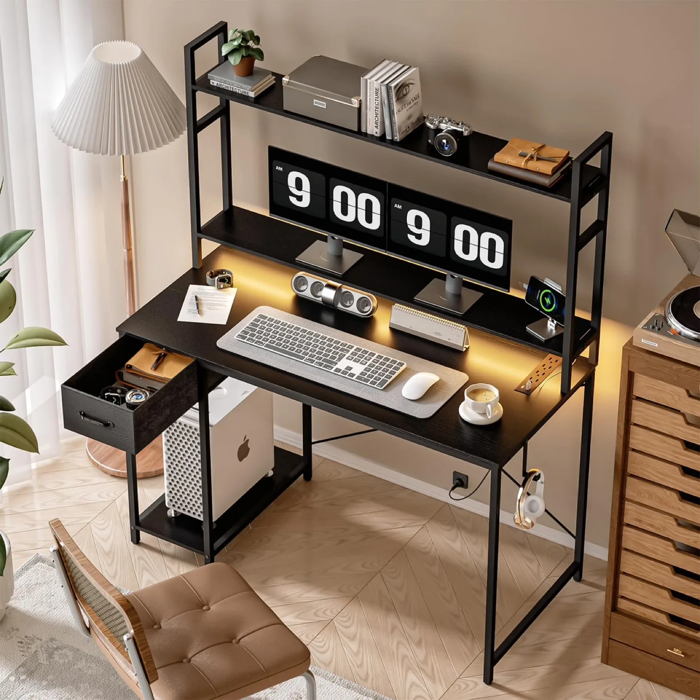 WASAGUN Small Desk with Reversible Monitor Stand & Hutch thumbnail