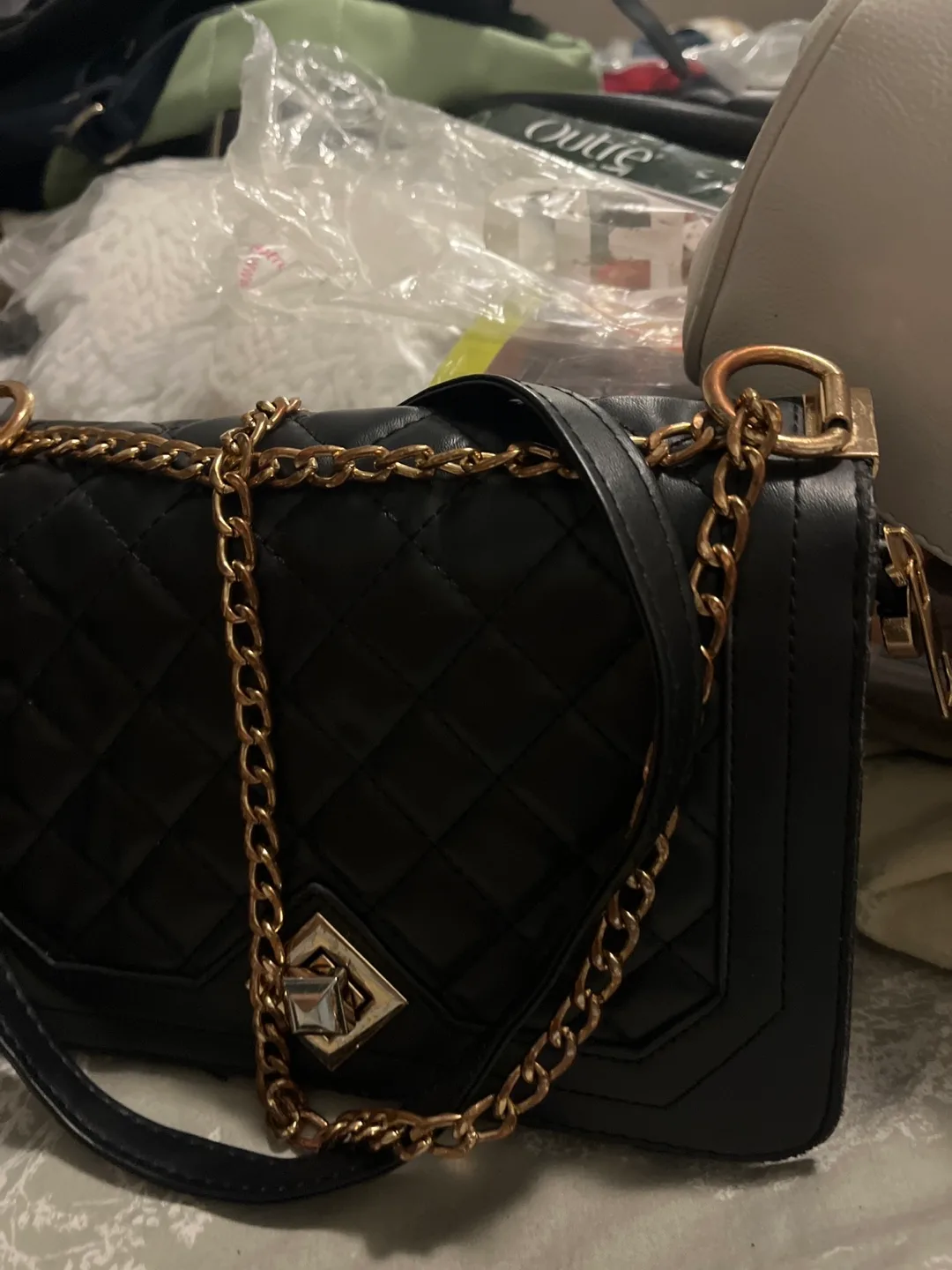 Mymozee Black Quilted Crossbody Bag thumbnail
