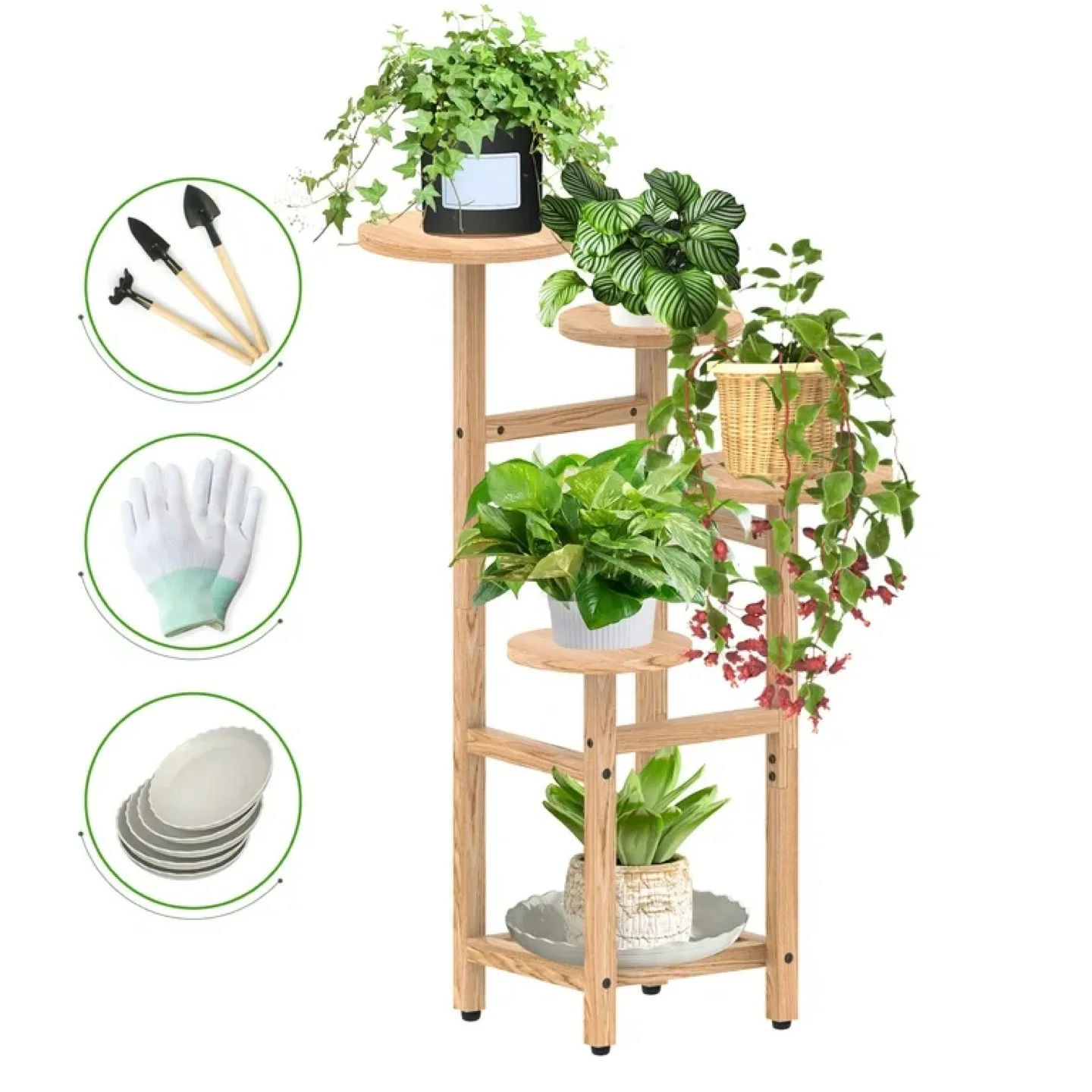5 Tier Wood Plant Stand Indoor, Round thumbnail