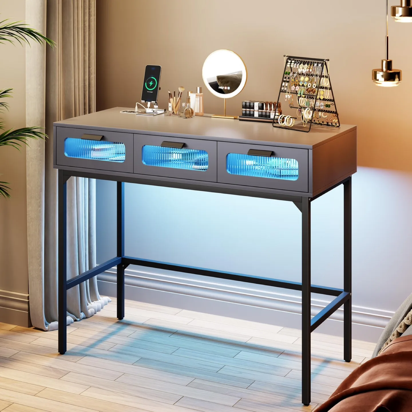 FREDEES Vanity Desk with 3 Color LED Lights, Makeup Vanity thumbnail