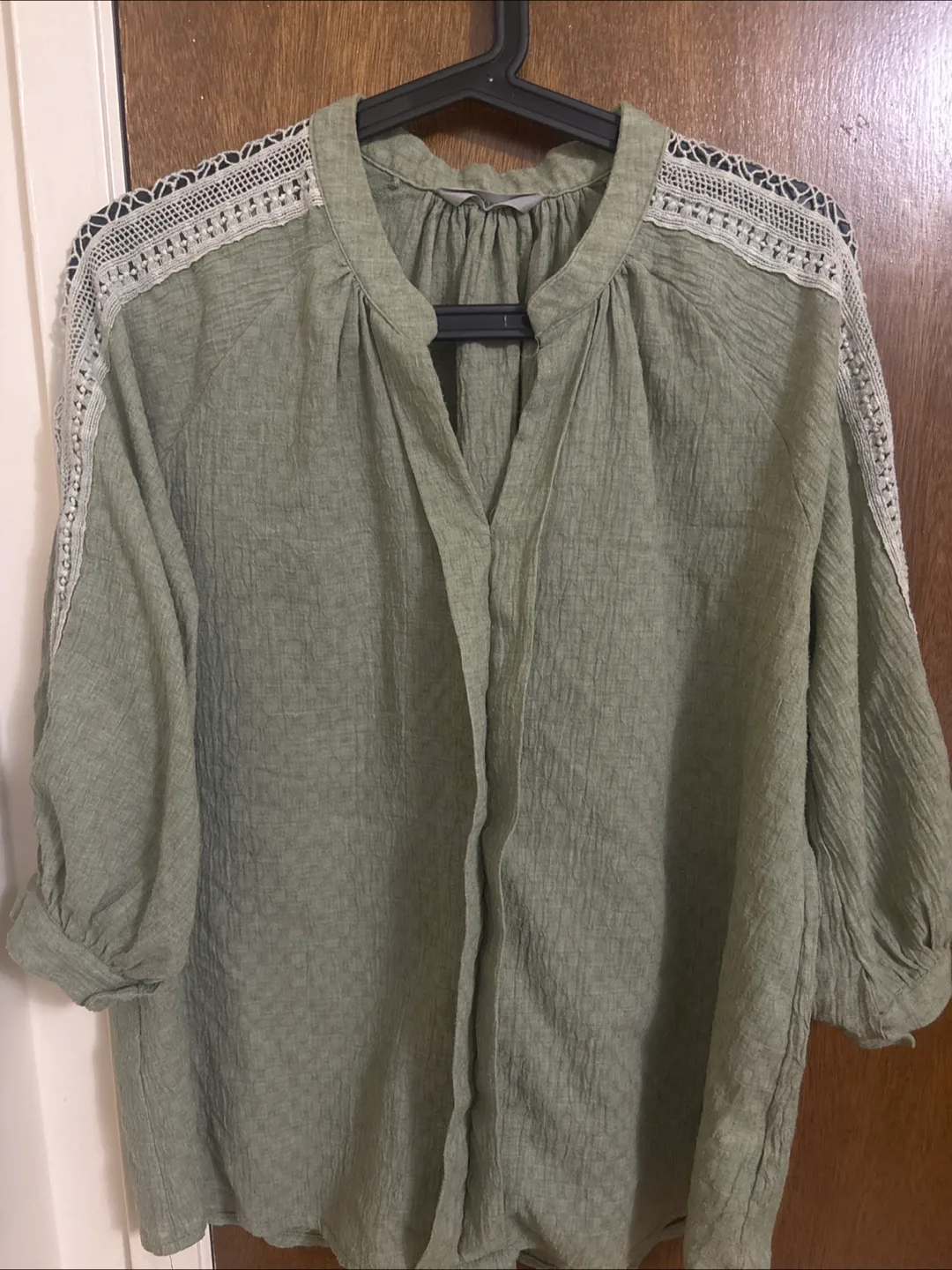 Olive Green Blouse with Lace Detail thumbnail