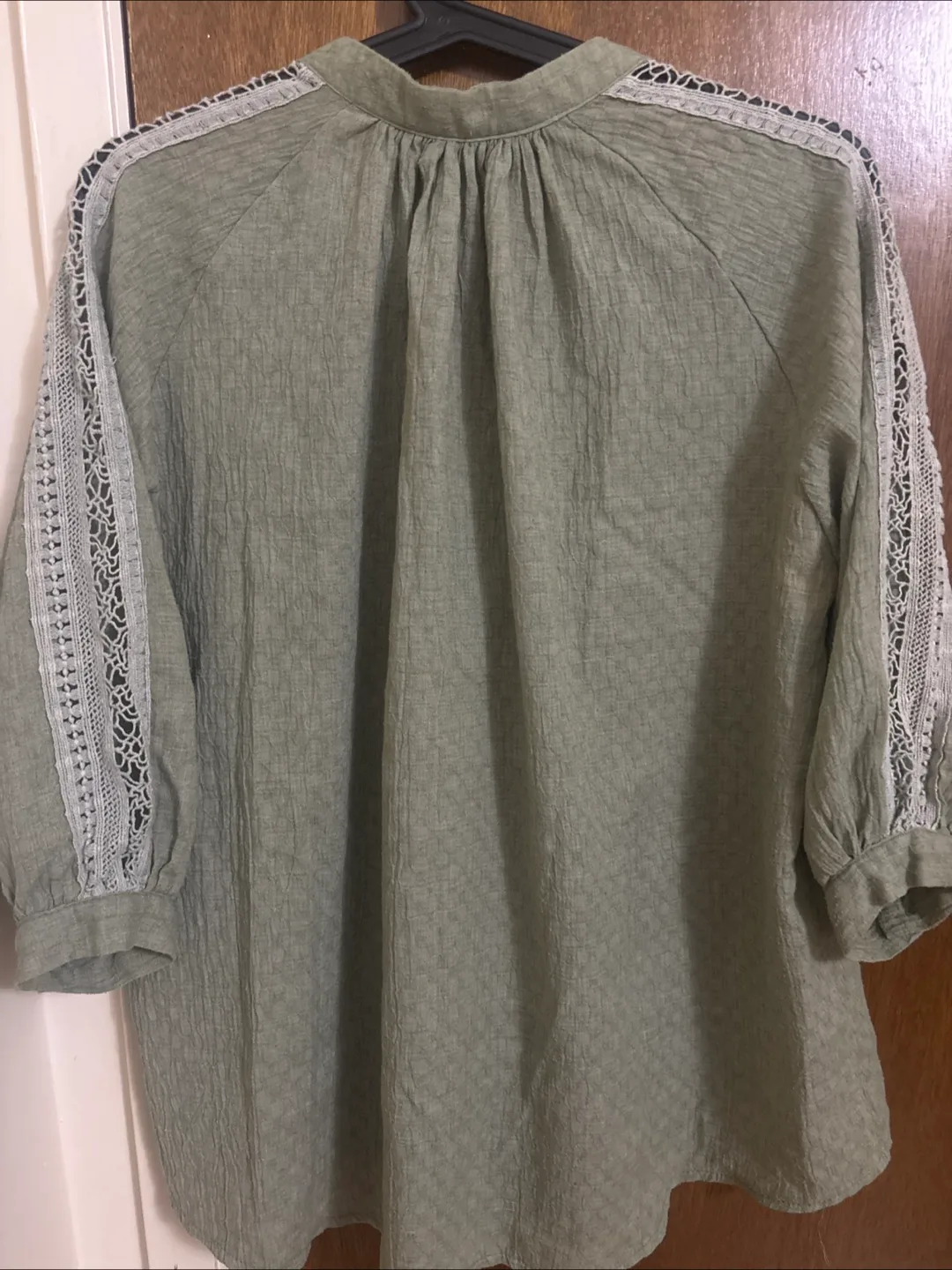 Olive Green Blouse with Lace Detail image indicator(2)