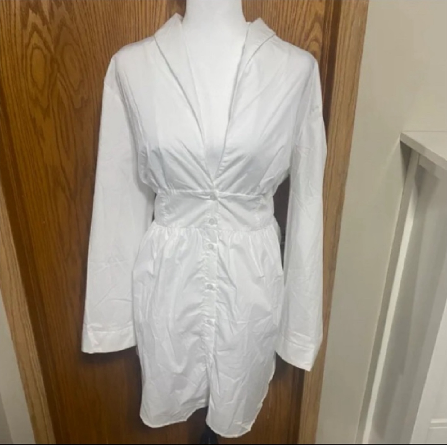 Plus size belted waist Button-front mini shift dress
