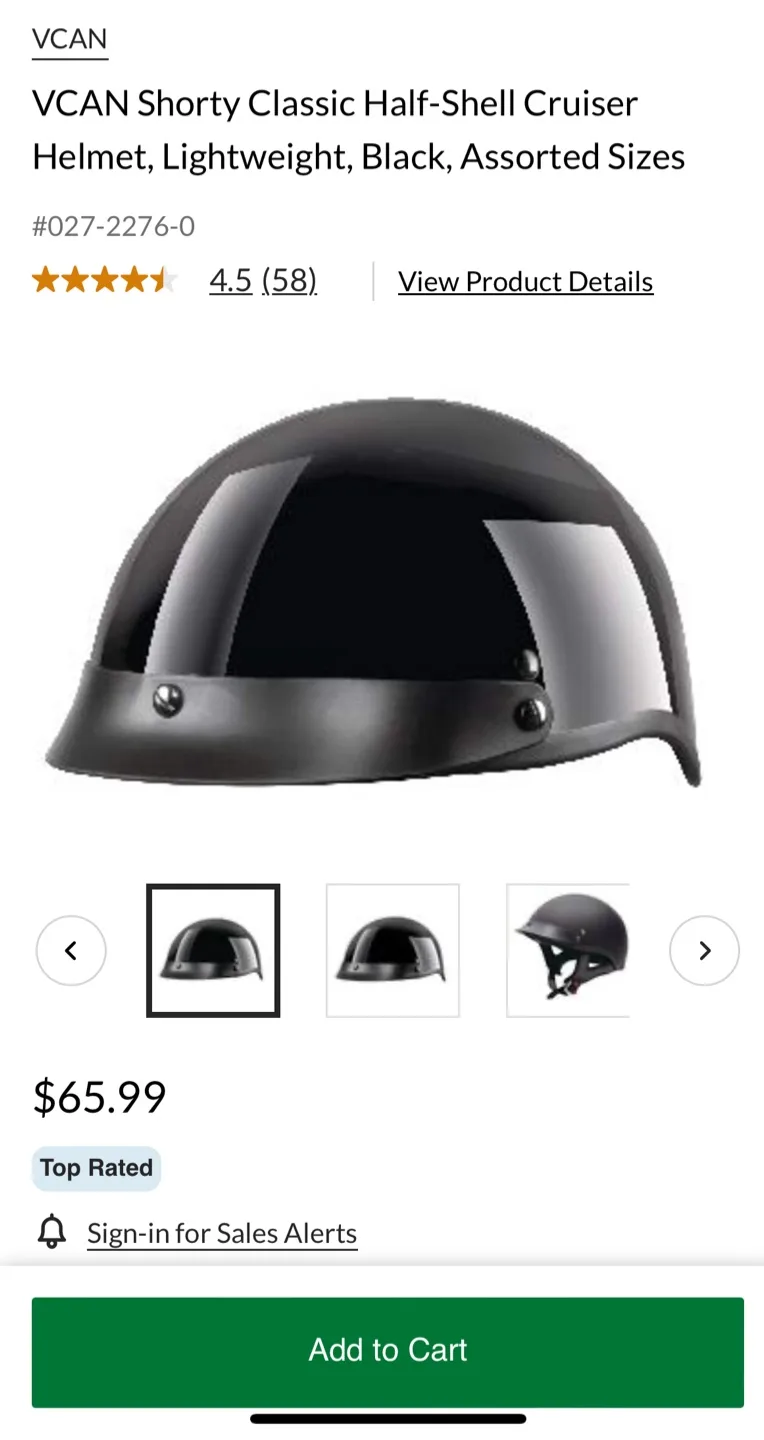 VCAN Shorty Classic Half-Shell Cruiser Helmet - Size M image indicator(3)